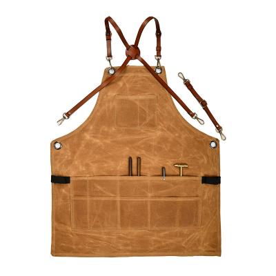 China Cleaning Oil wax shoulder apron custom logo cotton canvas apron custom barbecue bib logo heat transfer for sale