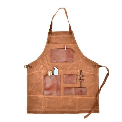 China Neatening/Storage Tools apron oil wax neck cross shoulder strap woodworking antifouling leather pocket for sale