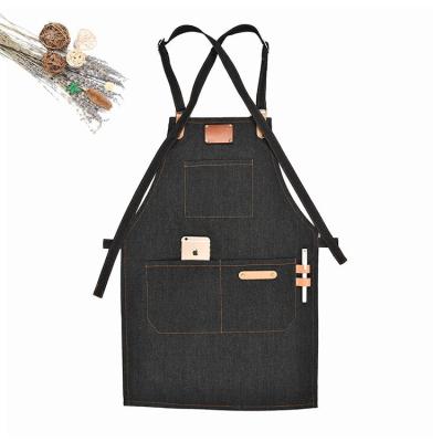 China SANITARY Heat transfer printing denim canvas thickened lace up couple apron coffee shop bakery apron for sale