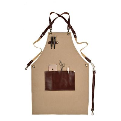 China Cleaning Apron cotton denim canvas apron cow leather shoulder strap for sale