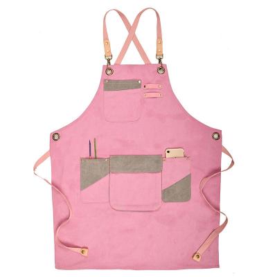 China Cleaning Pink angry girl canvas apron kitchen oil proof barista gardening tattoo artist embossed leather plate for sale