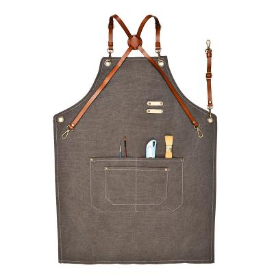 China Cleaning Personalized Unisex Aprons For Bartenders Professional Canvas Apron With Leather Straps Chef Barista oem for sale