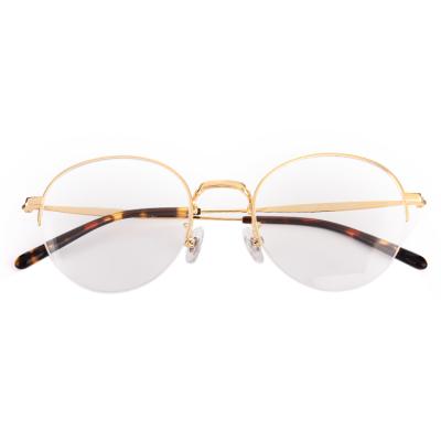 China For Oval Optical Frames Gold Half Rim Air IP Plating Prescription Dropshipping Flexible Titanium Lightweight High End Beta Glass Optical Frames for sale