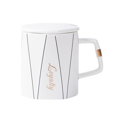 China Nordic Viable Simple Desktop Creative Coffee Mug Couple Gift Mug Ceramic Personality Octagonal Water Cup With Lid Spoon for sale