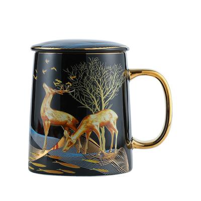 China Viable European and American Ceramic Creative Personality Couples Mug Christmas Deer Cup Office Coffee Mug With LOGO for sale