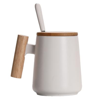 China Creative Large Belly Handle Nordic Ceramic Mug Wooden Cup Household Coffee Mug Creative Practical Gift Mug for sale