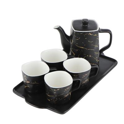 China Wholesale Nordic Viable Luxury Ceramic Creative Small Tea Coffee Cup And Saucer Set Kettle for sale