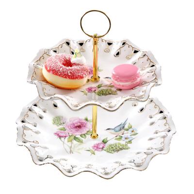 China Double-Layer Viable European Glazed Disc Design Sense Design Dish Home Living Room Afternoon Tea Fruit Ceramic Fruit Snack Dish for sale