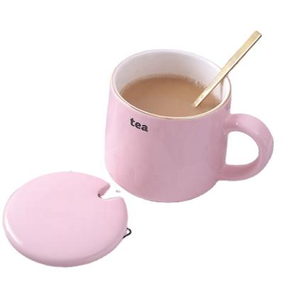 China Viable Gifts Wholesale Nordic Style Mug Colorful Ceramic Coffee Mug With Spoon And Cover for sale