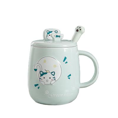 China Viable Creative Cat Brand Mug With Cover Teaspoons Ceramic Mug Personality Trend Cartoon Central Institute Of Statistics Office Home Creative Coffee Cup Cover for sale