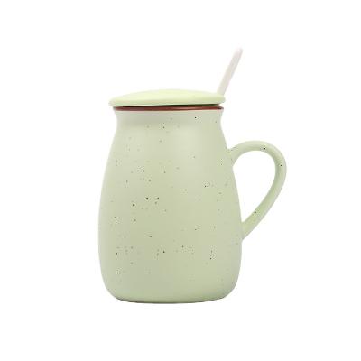 China Creative Sustainable Ceramic Water Mug Retro Milk Cup Luster Color Large Belly Coffee Cup With Lid Spoon for sale