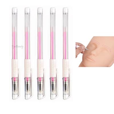 China Easy to use White/Pink Eyebrow Marker Pen Waterproof Eyebrow Lip Permanent Makeup Microblading Positioning Pen for sale