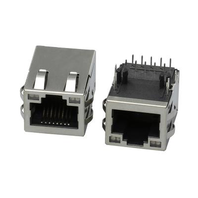 China Single left PCB tab up female rj45 8P8C 8 pin connector led PCB jack Ethernet rj45 connector rj45 modular jack for sale