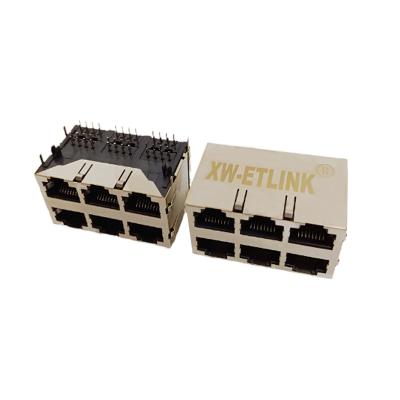 China 2x3 port ethernet rj45 pcb jack 10/100base-t modular female metal connector rj45 modular jack for sale