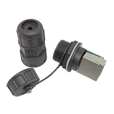 China IP68 right angle ADAPTER panel mount rj45 socket with waterproof rj45 cable connector for sale