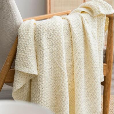 China Wholesale Folded 100%Cotton Knit Blanket Throw Blankets Large Soft Comfortable White Knitted Blankets for sale