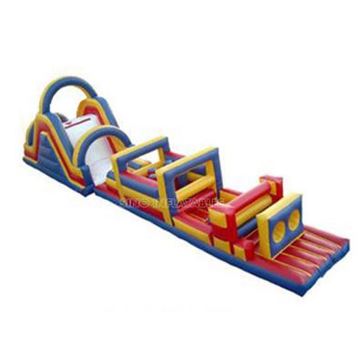 China PVC 20m Giant Kids Inflatable Obstacle Course Interactive Game With Slide For Sale And Entertainment for sale