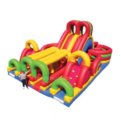 China Outdoor Commercial PVC Kids Giant Inflatable Obstacle Course With Big Slide Made Of 1st PVC Tarpaulin for sale