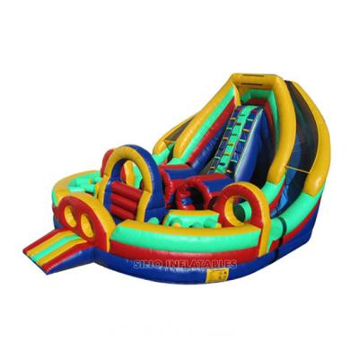 China Outdoor PVC Commercial Grade Kids Big Inflatable Obstacle With Double Slide Adjustment For Inflatable Rental for sale