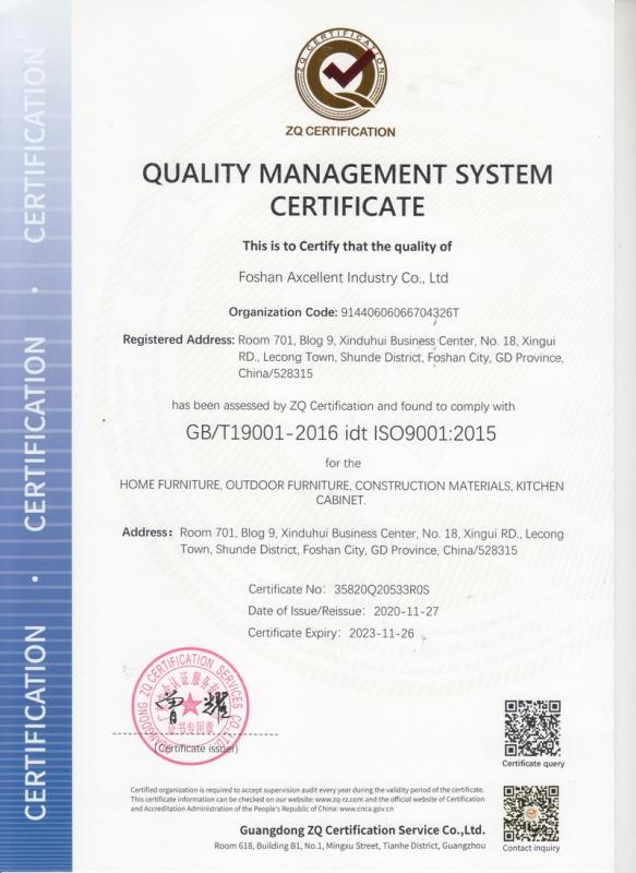 ISO9001 - Foshan Axcellent Industry Co., Ltd.