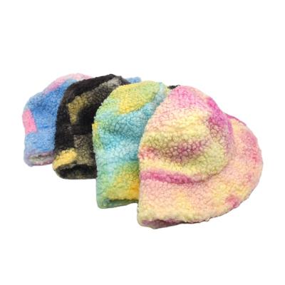 China Winter Furry Bucket Hat Chunky Lady Thickened Soft Warm Plush Wool Touch Lamb Hat Plush Bucket Hat for sale