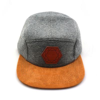 China Customized JOINT Jersey Cotton Leather Patch Leisure 5 Panel Hat Cap for sale