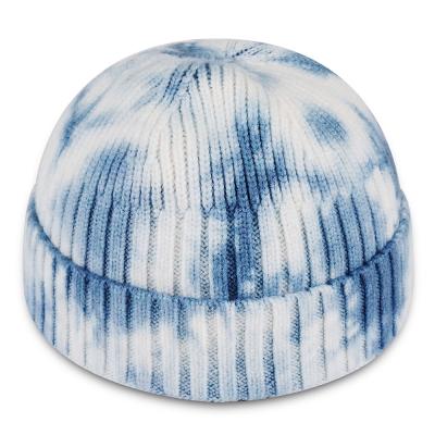 China 2021 COMMON new fashion style tie dye knitted short cold ribbed hat Acrylic beanie hats hat for sale