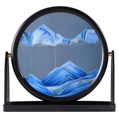 China Minimalist Sandscape Moving Sand Art, 3D Hourglass Round Landscape Sandscape Motion Display Frame Overflowing Sand Painting for sale