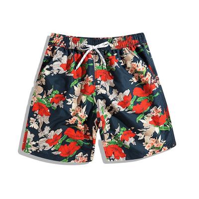 China QUICK DRY custom red flower printed swim trunks mens surf boardshorts womens boardshorts white beach shorts for sale