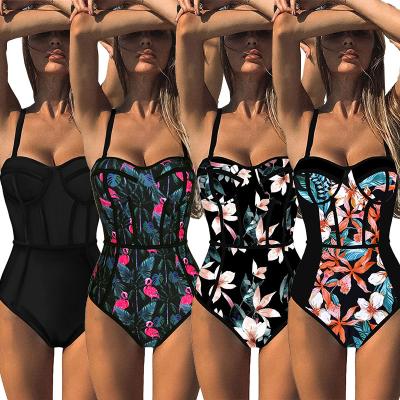 China Sexy one piece swimwear cut out lift up plus size swimwear women swimwear new print monokini beach wear female bikinis and beach wear for sale