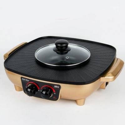 China Outdoor Portable Smokeless Electric Grill BBQ With Hot Pot Liner Non-Stick Top Outdoor And Indoor Stove Home Use for sale