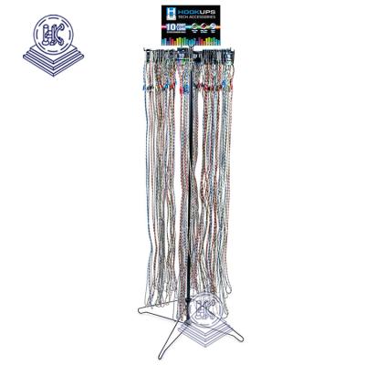 China Product Showing for Mall Floor Metal Data Cable Wire Display Stand for 10FT 20FT USB Cable Charger Metal Belt Holder for sale