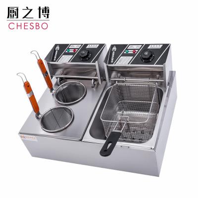 China food & Beverage Factory Equipment Double Tank 5000W 12 Liter 2 Basket Generic Holes 1 Countertop Electric Pasta Cooker Noodles Machine French Fries Fryer for sale