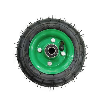 China Small Wheel Goods Shops Building Material Green Pneumatic Rubber Rim Pneumatic Rubber Wheel for sale