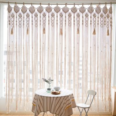 China Handmade Woven Macrame Wall Hanging Window Back In Theme Boho Decor Wedding Party Curtain Eco-friendly Bohemian Cotton Divider Drapes for sale