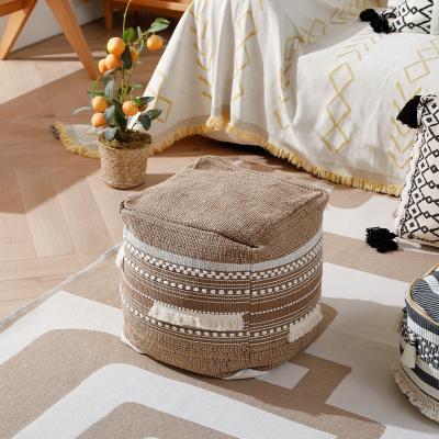 China Custom modern moroccan foldable square knitted footstool pouf cover foldable boho living room floor cushion kilim for sale