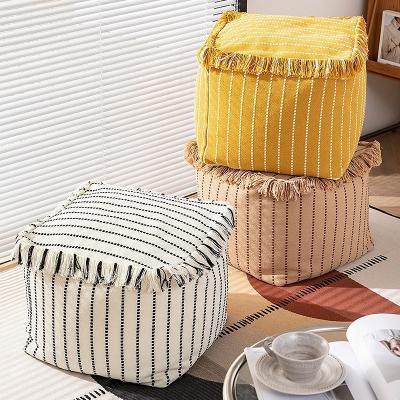 China Wholesale High Quality Modern Removable Cover Boho Farmhouse Style Living Room Home Decor Beanbag Chair Cotton Woven Stool New for sale