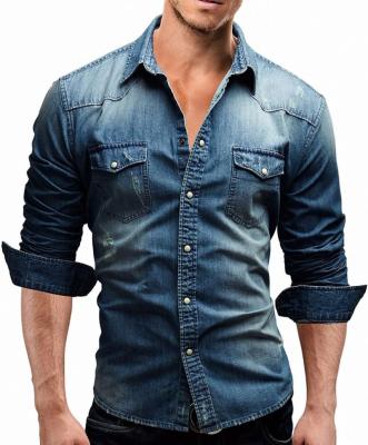 China High Quality Anti-pilling Men's Denim Casual Shirt Long Sleeve Jean Shirt for sale