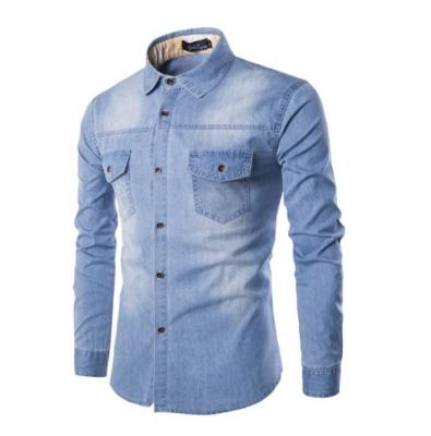 China Anti-pilling Men's Chest With Pocket High Quality Denim Long Sleeve Shirt for sale