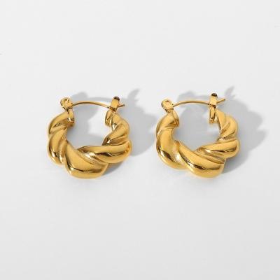 China Luxury FASHIONABLE High Show 18K Gold Plated Stainless Steel Earrings Jewelry Twist Braided Thick Hoop Earrings for sale