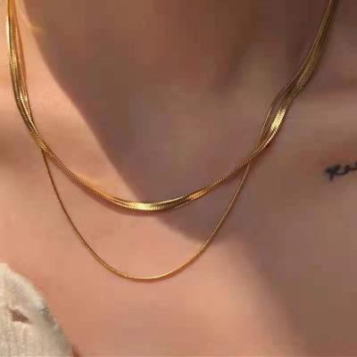 China TRENDY Double Layer Snake Chain Necklace For Women Stacking14K Gold Plated Stainless Steel Choker Necklace for sale