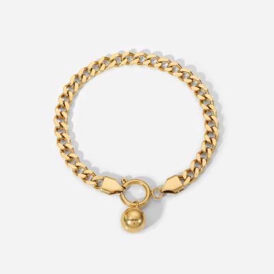 China Geometric 14K Gold Plated Women Round Jewelry Chain Stainless Steel Bead Cuban Chain Bracelet for sale