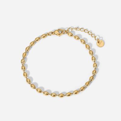 China TRENDY Trendy Stainless Steel PVD Oval Beaded 14k Gold Plated Jewelry Ins Charm Bracelet For Women for sale