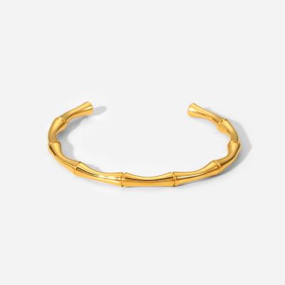 China TRENDY Minimalist Ins 18K Gold Plated Stainless Steel Jewelry Waterproof Simple Bamboo Opening Bracelet For Women for sale