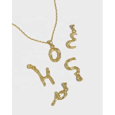 China New Vintage Trend 18K Gold Plated A-Z Bump Initial Pendant Necklace 925 Sterling Silver Geometric Irregular Initial Necklace For Women for sale