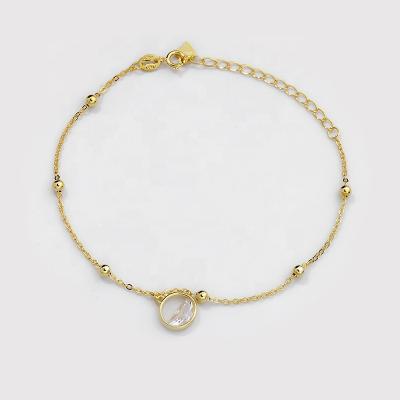 China Fashion Trendy Bead Chain Bracelet S925 Sterling Silver Zircon Round Charm Bead Jewelry 18K Gold Plated Gold Plated Bracelet For Girls for sale