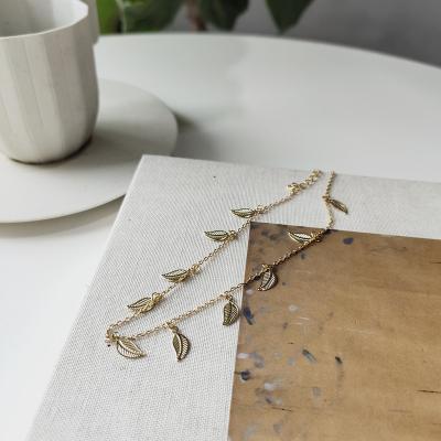 China Fashion Vintage Summer Style 18K Gold Plated Leaf Chain Anklet 925 Sterling Silver Geometric Leaf Anklet For Women for sale