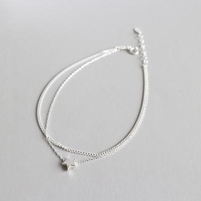 China FASHIONABLE Korean Star Pentagon Star 925 Sterling Silver Layered Anklet Chain Student Girl Summer Body Jewelry Double for sale