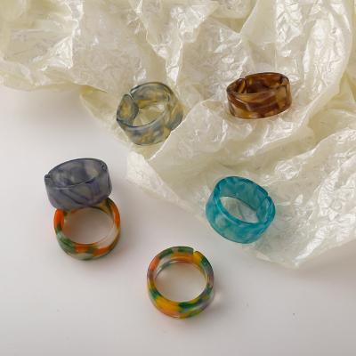 China Retro FASHIONABLE Opening Ring Colorful Smudge Index Finger Ring Jewelry For Women Girls Acrylic Resin for sale