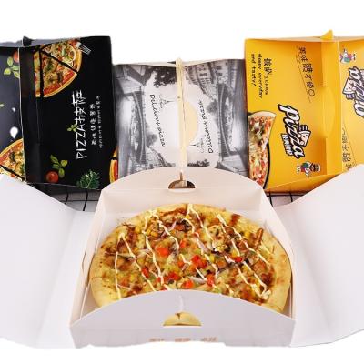 China Recycled Materials Customized Size Portable Rectangular Cardboard Delivery Pizza Box With Handle for sale